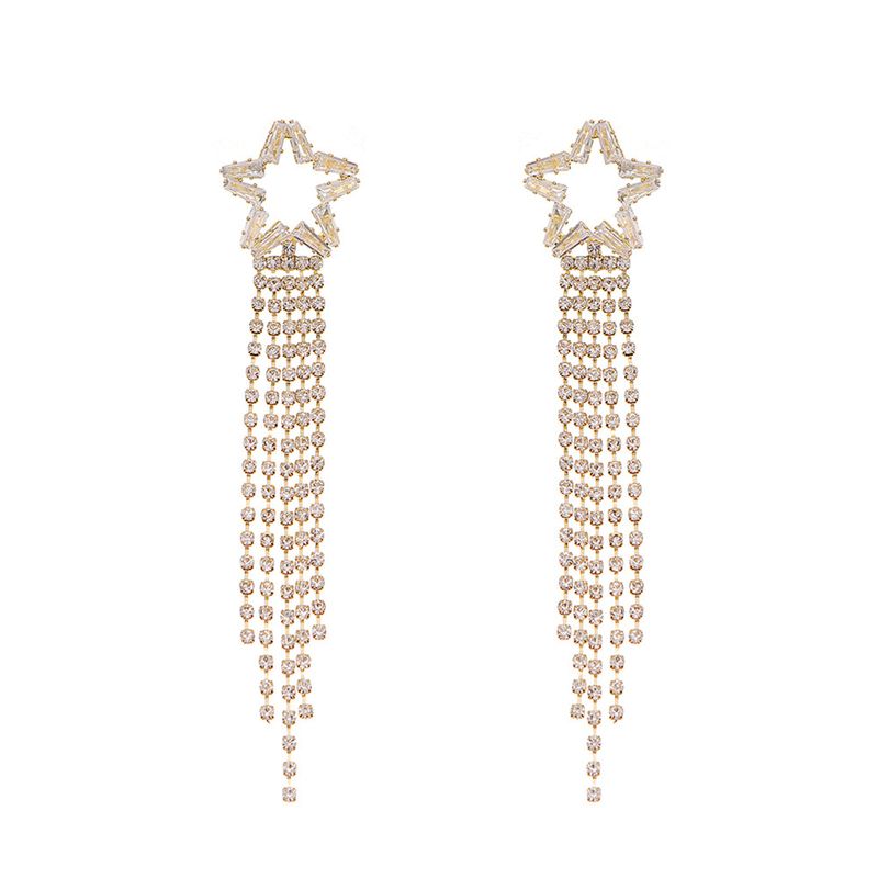 Ladies Star Tassel Long Zircon All-match Earrings Dress Accessories