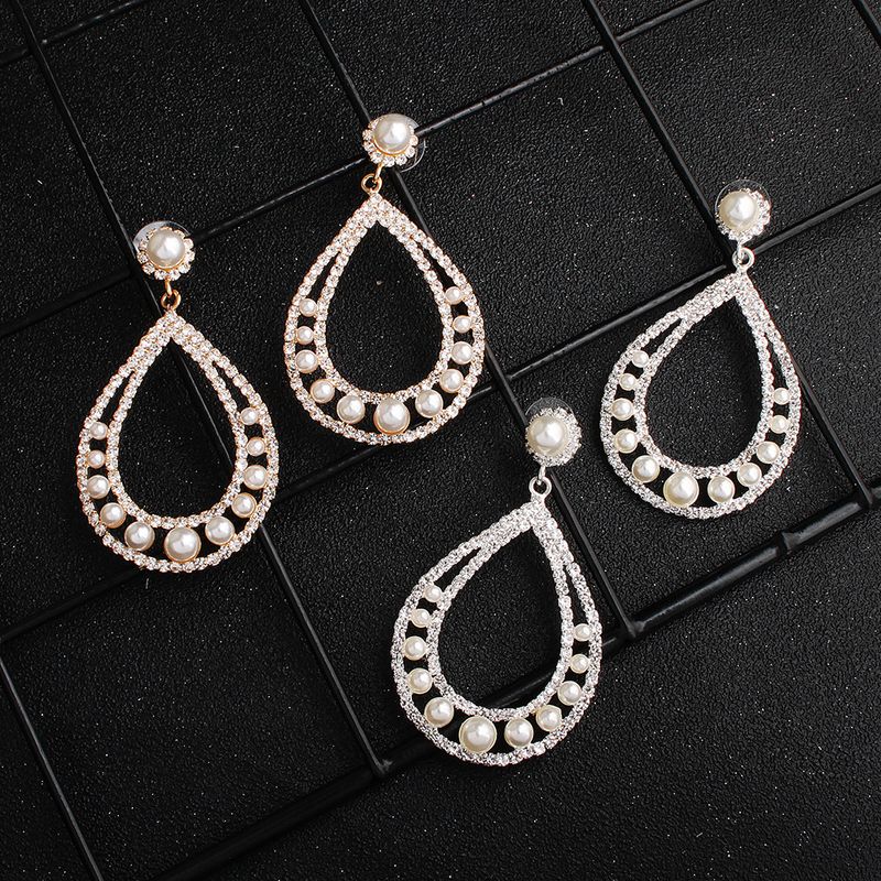 New Fashion Bohemian Style Pearl Diamond Big Circle Alloy Earrings