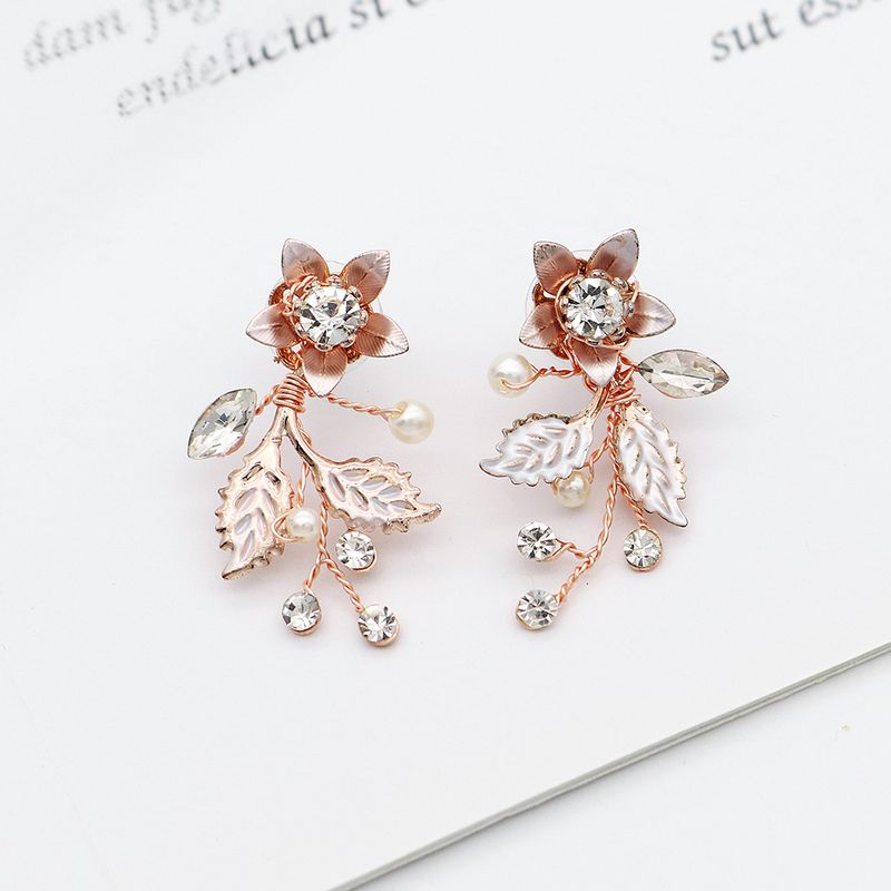 Hada De Verano Coreana Pequeñas Flores Hechas A Mano Pendientes De Diamantes De Perlas