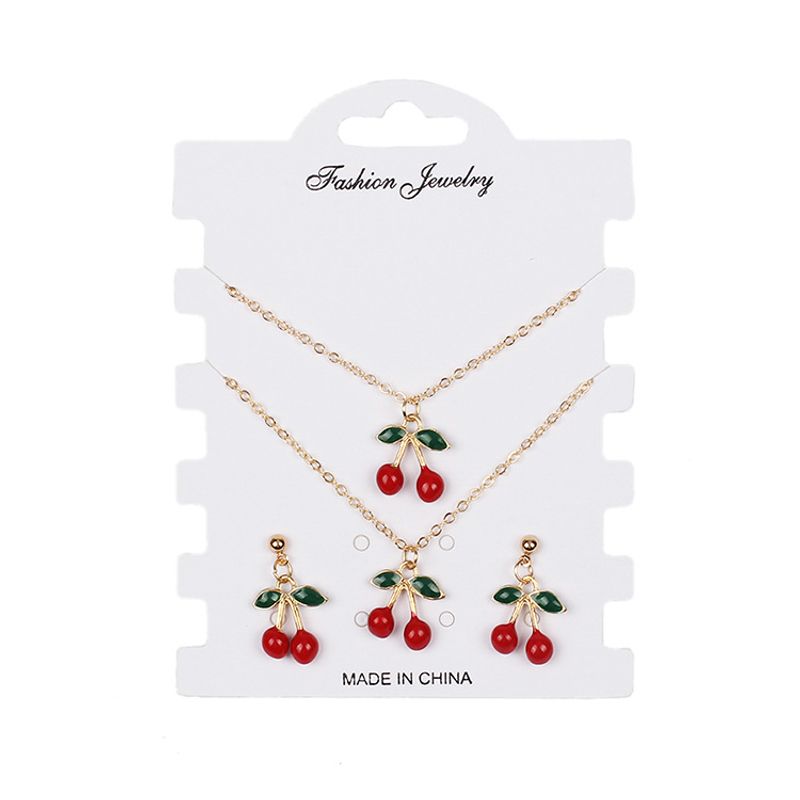 Hot-selling Fashion Red Cherry Alloy Bracelet Earrings Necklace Set For Women