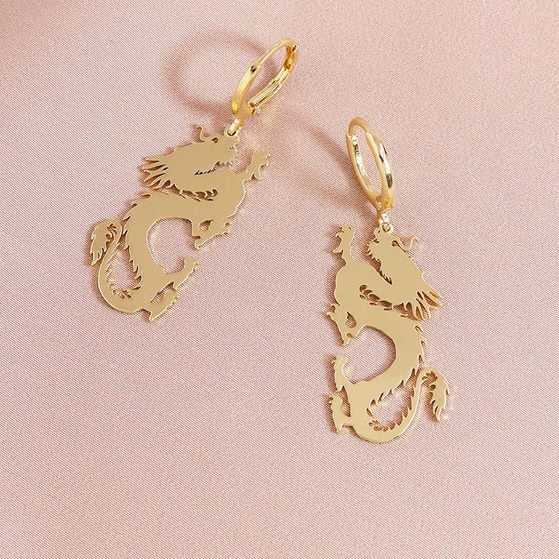 Nouvelle Mode Vente Chaude Métal Exagéré Boucles D&#39;oreilles En Alliage De Dragon Chinois