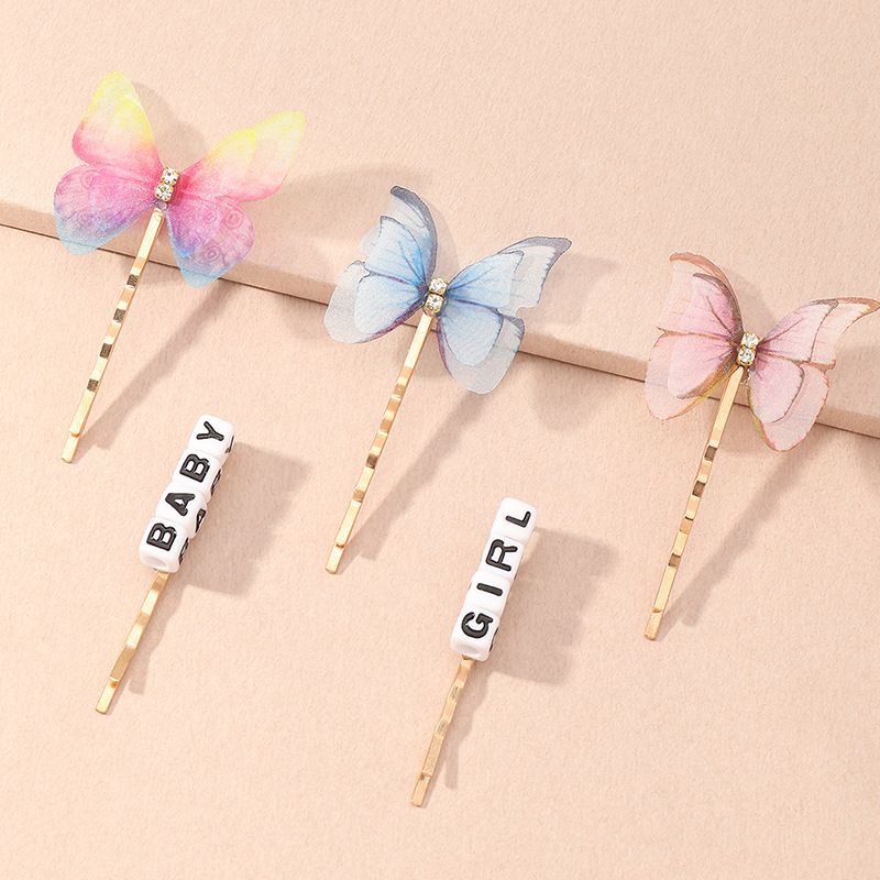 New Word Clip Butterfly Flower Flower Fabric Acrylic Bridal Simulation Flower Hairpin Wholesale