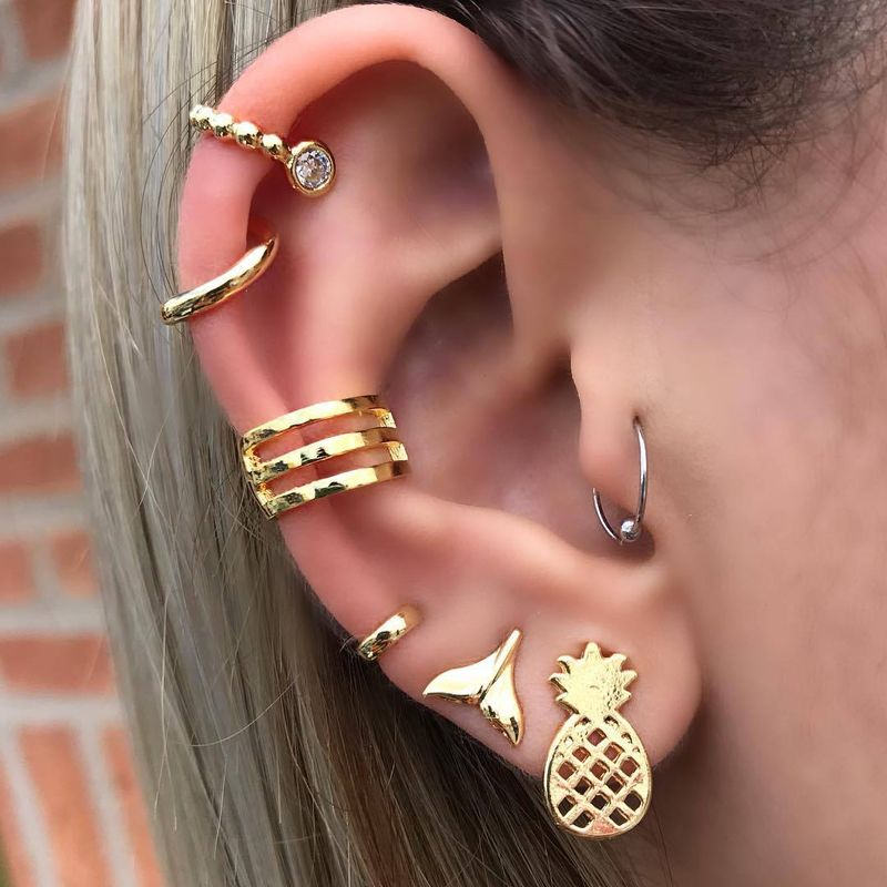 Porous Fishtail Pineapple Fruit  Women's Earrings Combination