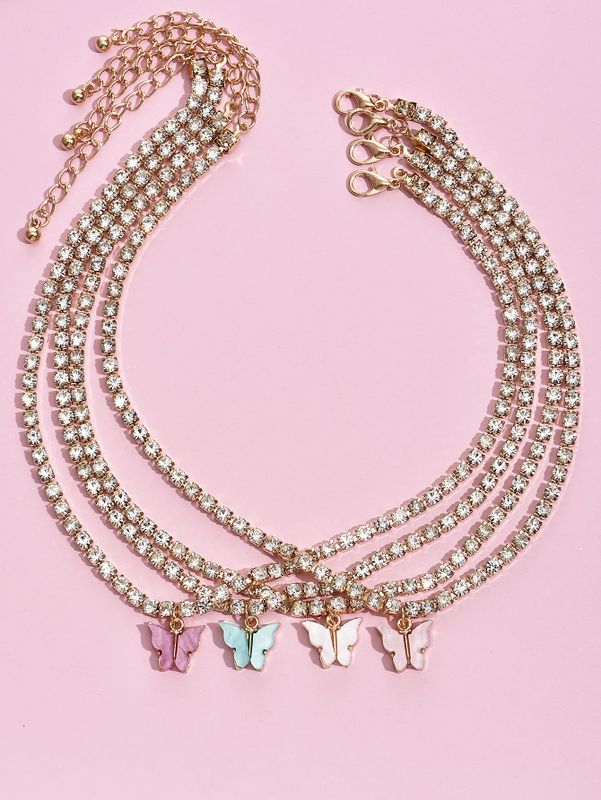 Simple Fashion Chain Big Butterfly Full Diamond Necklace Combination Popular Fashion Jewelry Wholesale Nihaojewelry