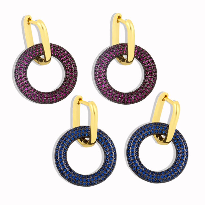 Nouvelle Mode Boucles D'oreilles Rondes En Cuivre Zircon Incrusté Pour Les Femmes Vente En Gros