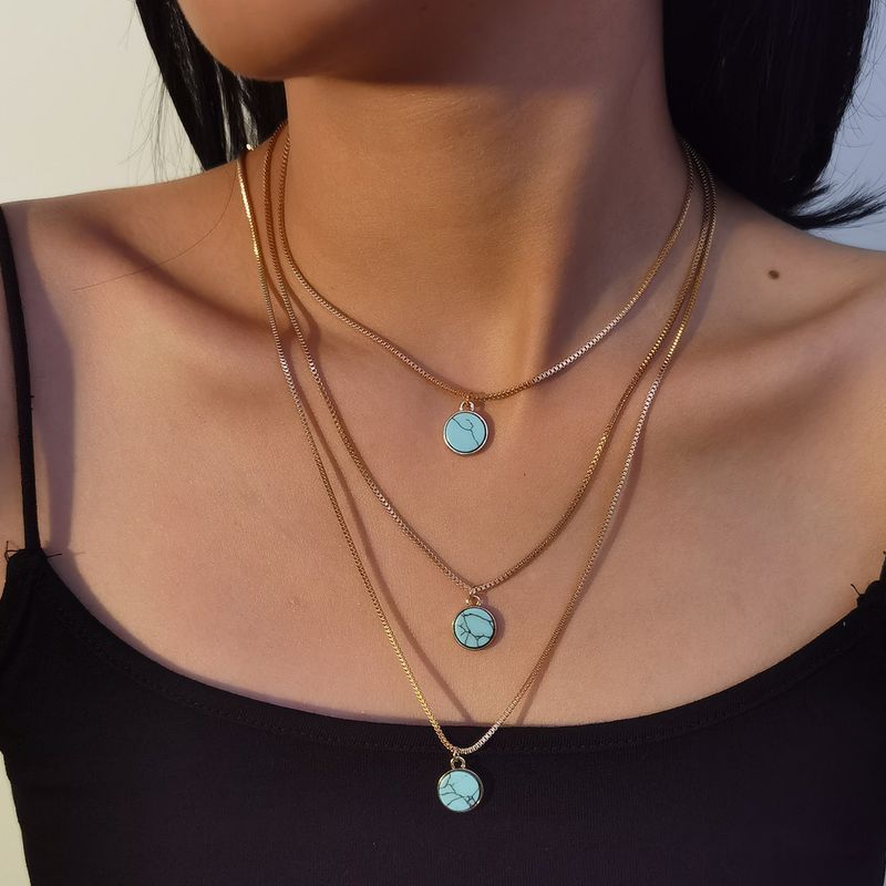 Fashion Retro Simple Multi-layer Turquoise Clavicle New Turquoise Alloy Necklace