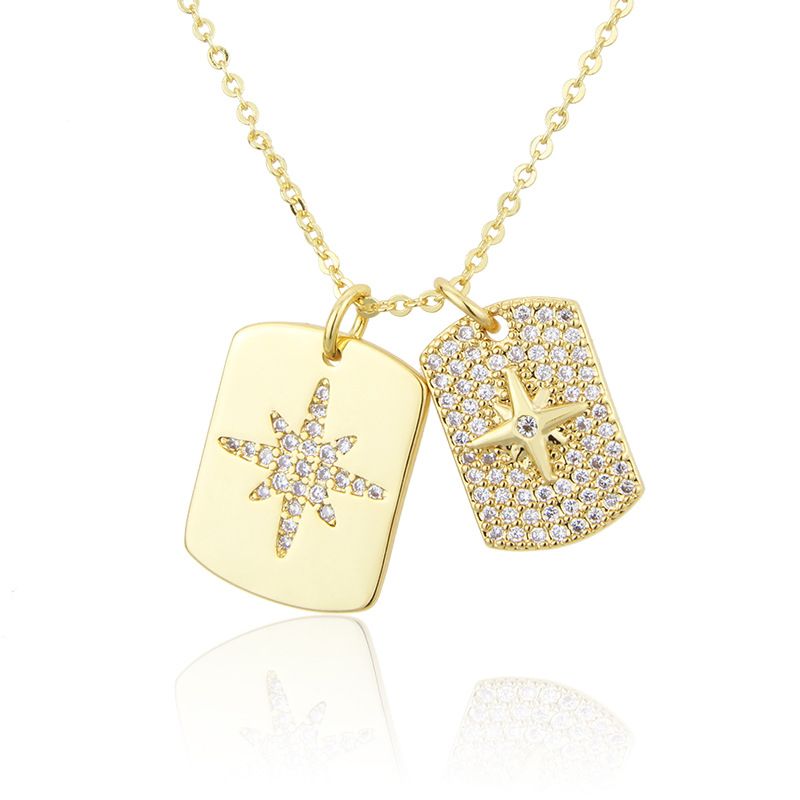 Collier Pendentif En Cuivre Avec Étiquette De Flocon De Neige Brillant Carré Plein Diamant Flocon De Neige