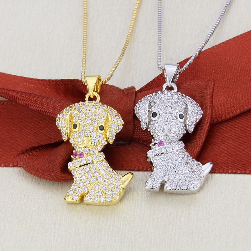 Hot-selling Dog Copper Plated Platinum Plated Zircon Inlaid Pet Pendant Necklace