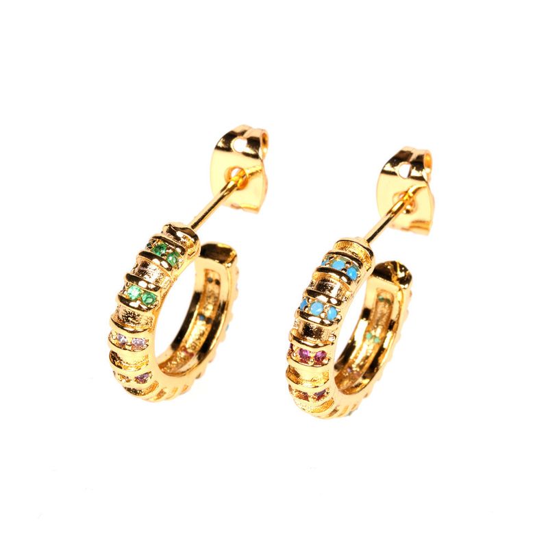 Popular Copper Plated 18k Micro-inlaid Color Zircon C-shaped Earrings