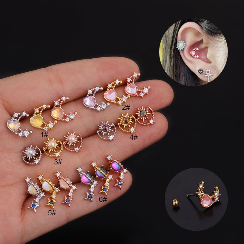 Korean Color Zircon  Fashion All-match Stainless Steel Earrings