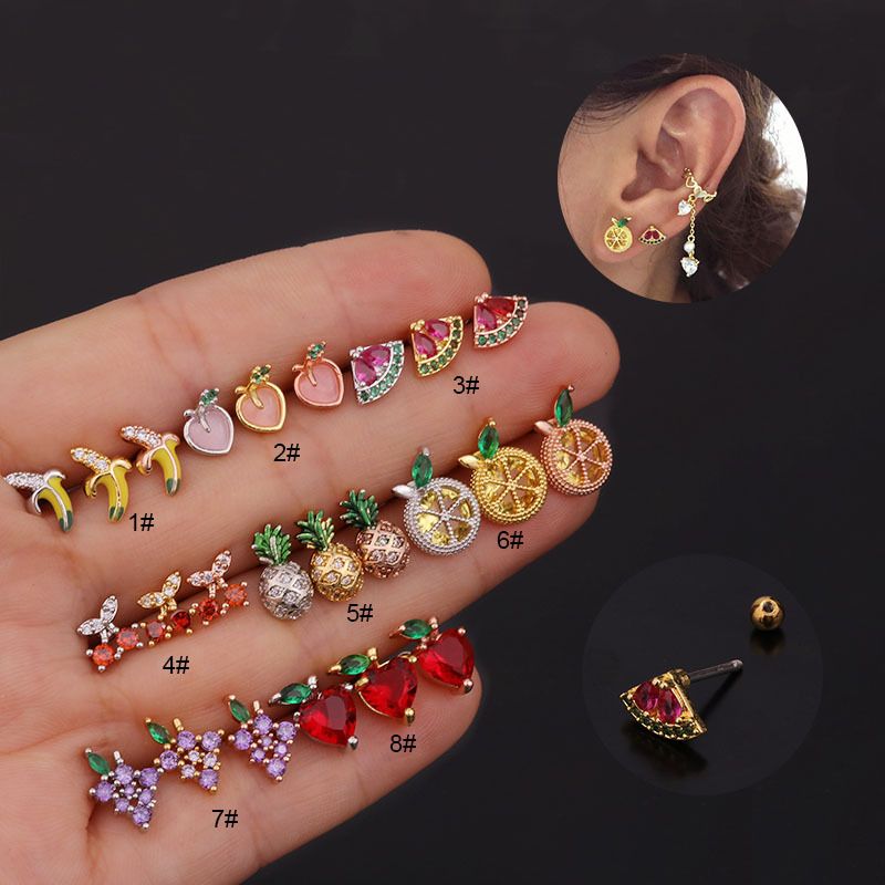 Ear Cartilage Rings & Studs Fruit 316 Stainless Steel  Copper Inlaid Zircon