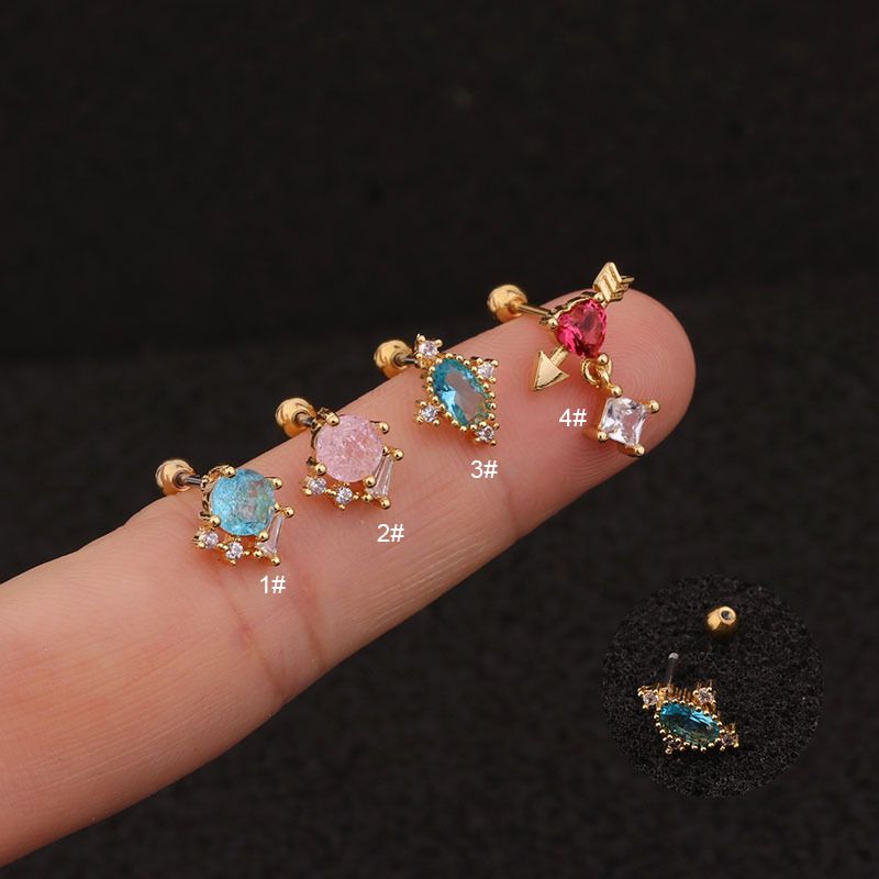 Ear Cartilage Rings & Studs Lady 316 Stainless Steel  Copper Inlaid Zircon Zircon
