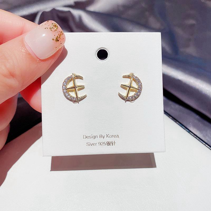Hot Selling 925 Silver Needle Zircon Micro-inlaid Cross Stars  Moon Earrings