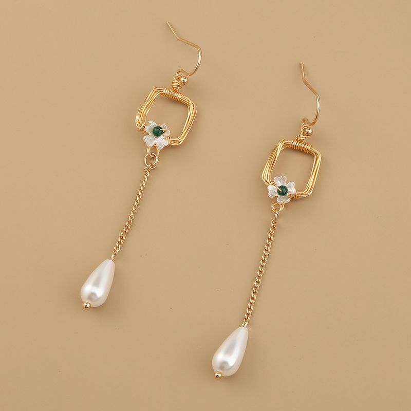 Hot Sale Fashion Retro Long Tassel Simple Wild Pearl Petal Natural Stone Earrings