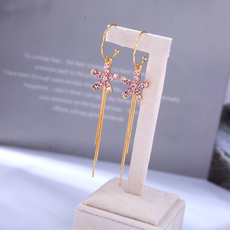 Fashion Long Flower Thin C-shaped Niche Tassel Alloy Earrings For Women