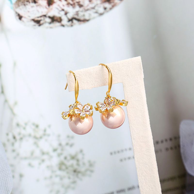 Fashion New Pearl  Double C Wild Flower Alloy Earrings For Women