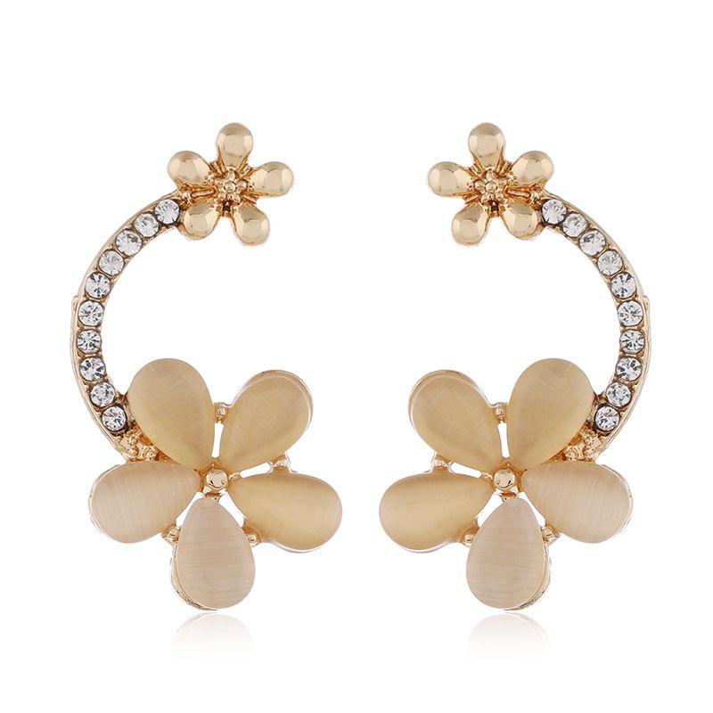 Fashionable Small Flowers Wild Exaggerated Diamond Alloy Earrings