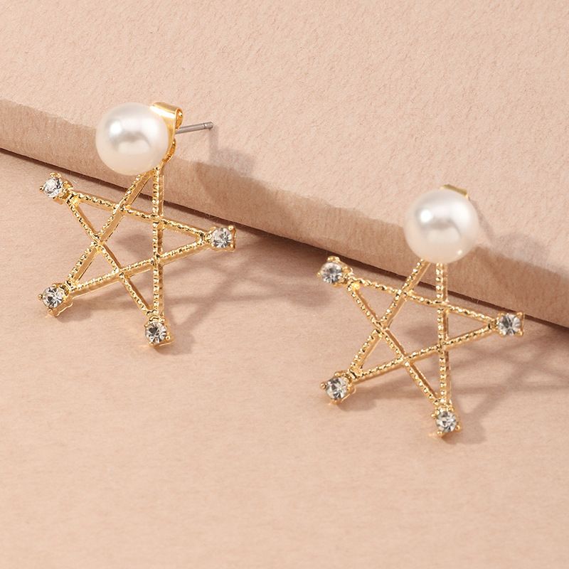 Wholesale Sweet Fashion Pearl Simple Five-pointed Star Diamond Earrings