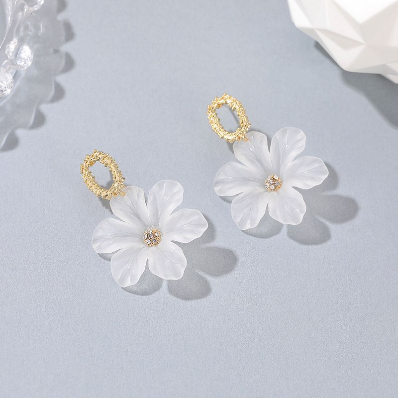 S925 Silver Korean Simple Transparent Flower New Beautiful Flower Earrings