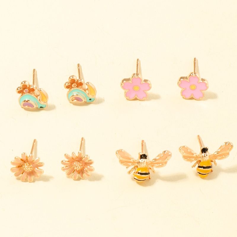 Couleur Abeille Oreille Clous 4 Paires Boucles D'oreilles Ensemble