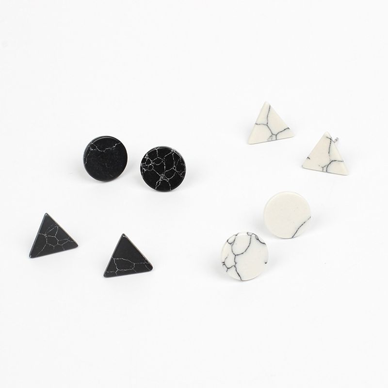 Neue Koreanische Einfache Marmor Schwarz Weiß Türkis Wilde Runde Dreieck Ohrringe Für Frauen