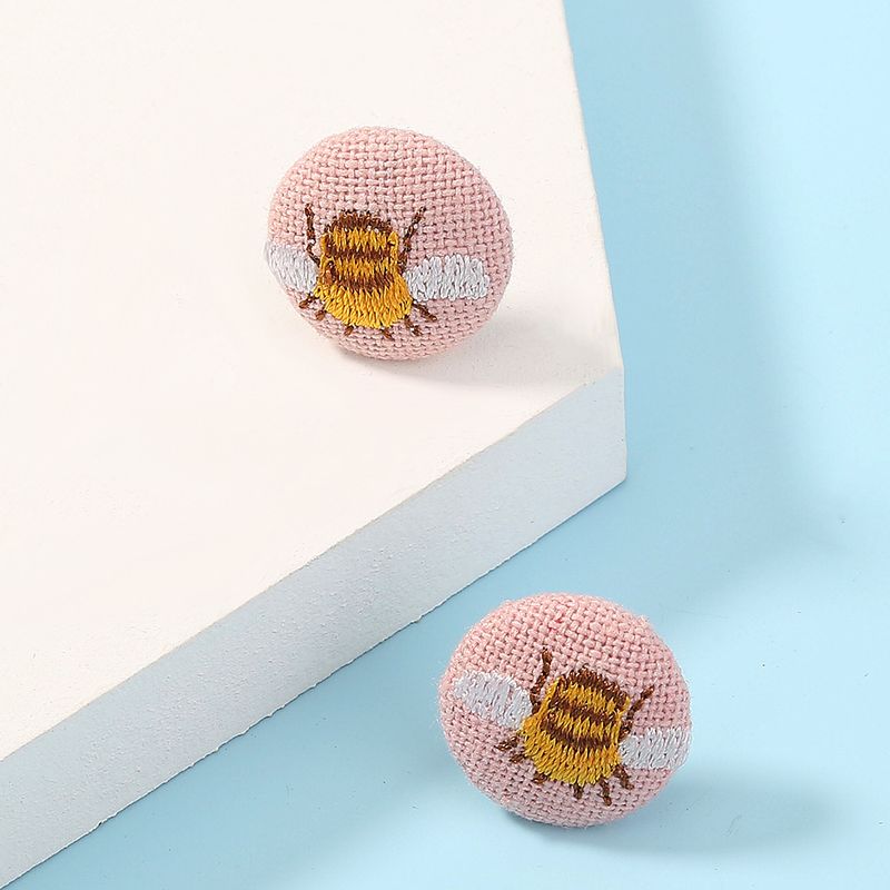 Korea  Trend New  Fabric Cute Simple Round Bee Earrings