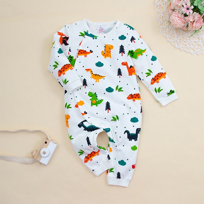 Mode Cartoon Einteilige Baby Strampler Klettern Herbst Langärmelige Dinosaurier Kleidung