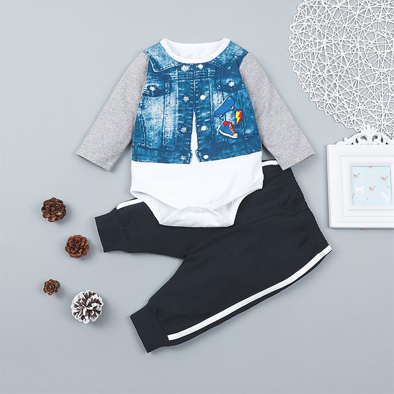 Casual Baby Handsome British Pants Suit Jacket Fake Two-piece Trousers