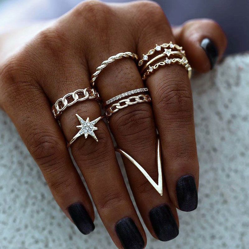 Fashion Metal Long V Six-piece  Ring Set
