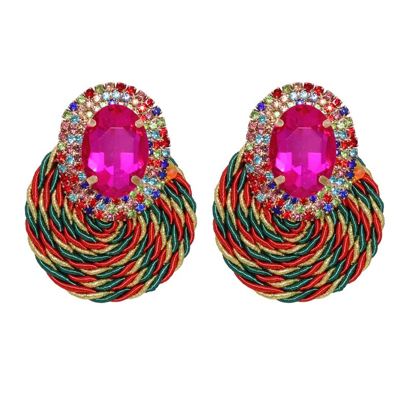 Korean New Fashion Wild Rhinestone Geometric Round Exaggerated Earrings