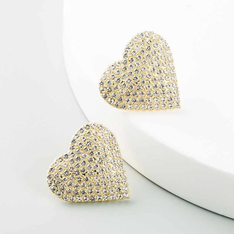 S925 Silver Needle Korea Neue Trendige Herzförmige Legierung Voller Diamantohrringe