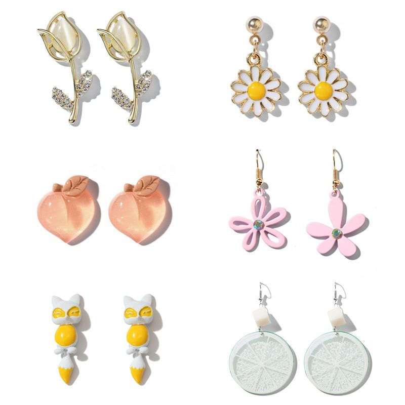 Peach Flower Small Daisy Lemon Earrings