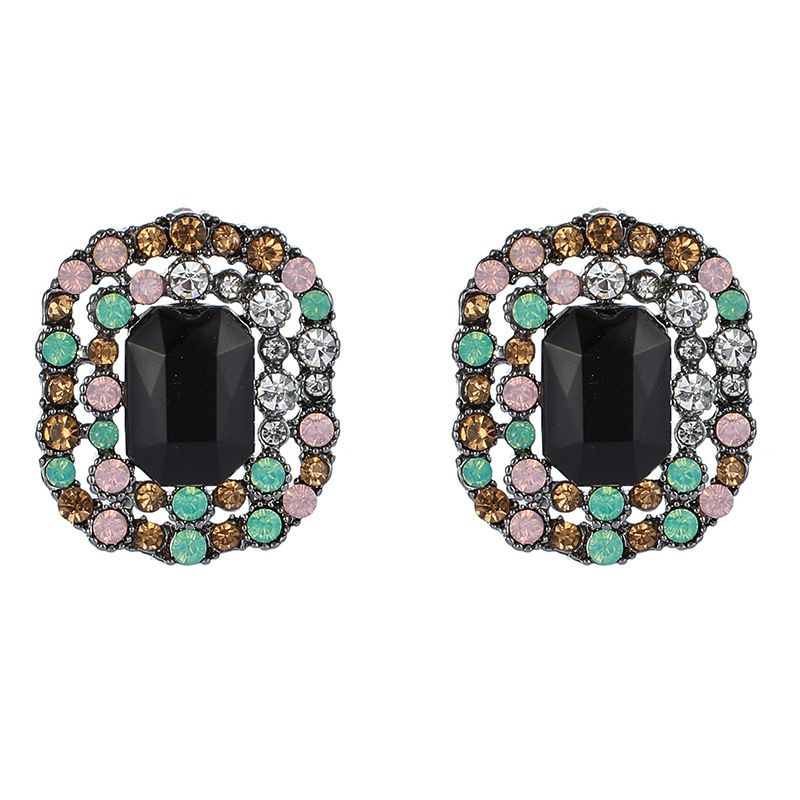 New Trendy Wild  Rectangular Diamond Colorful  Earrings
