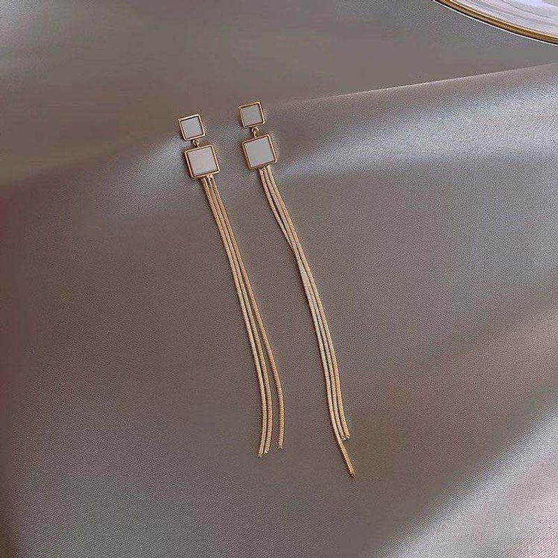 925 Silver Needle Square Long Tassel Korean Simple  New Trend Simple Earrings
