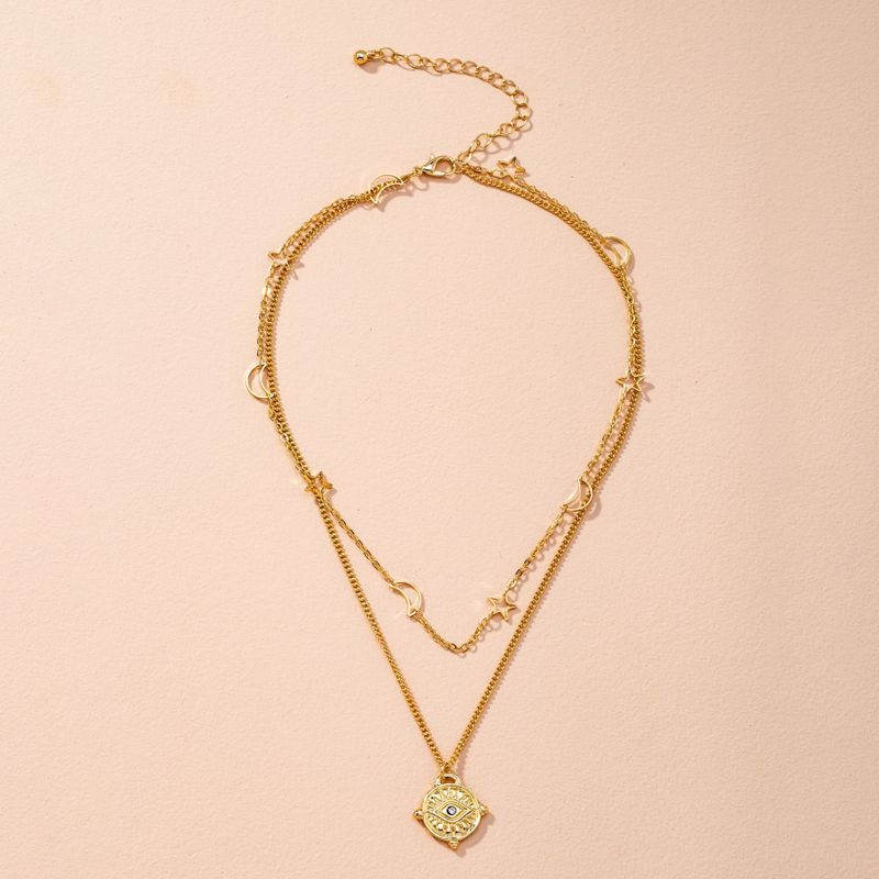 Korean  Double-layer Crescent Star Necklace