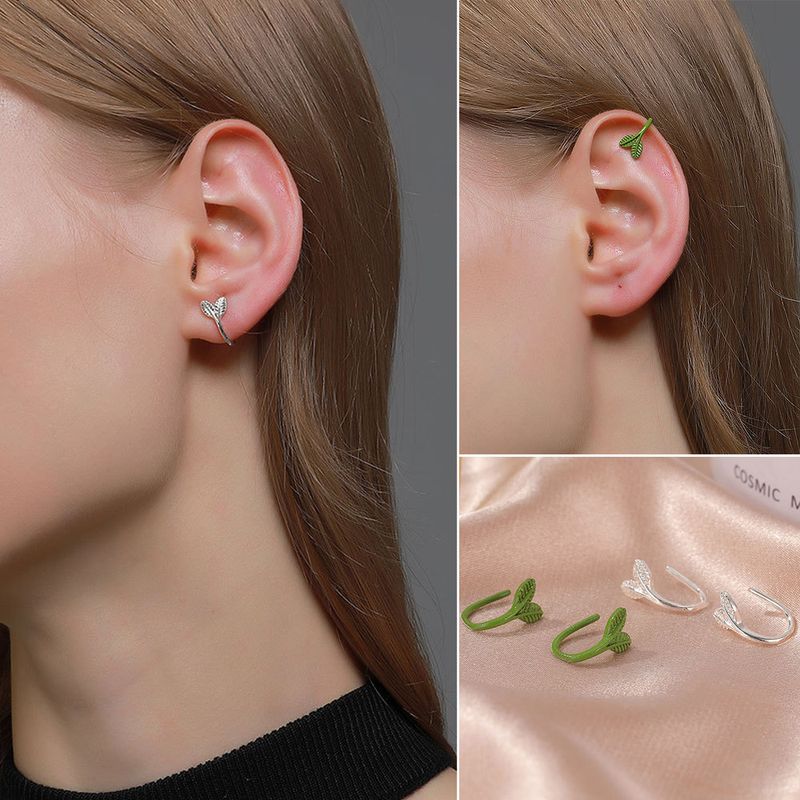 Korean Simple Tree Leaf Ear Clips Plant Bud Earrings
