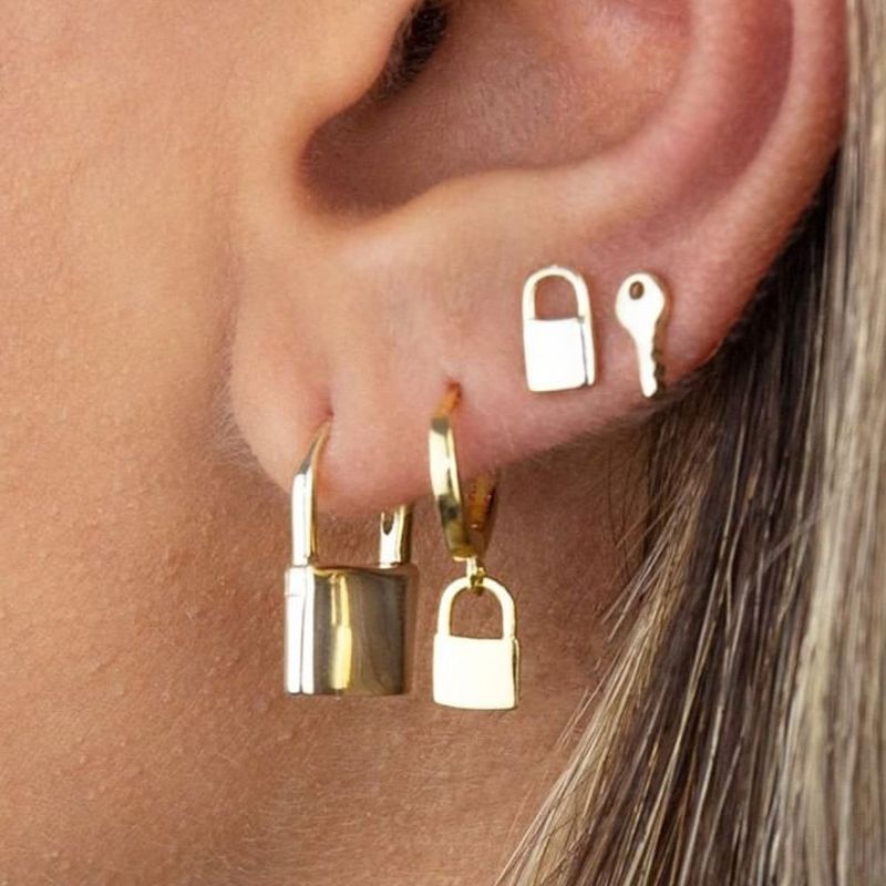 Neue Art Ohrringe Retro Persönlichkeit Set Schlüsselschloss Ohrringe