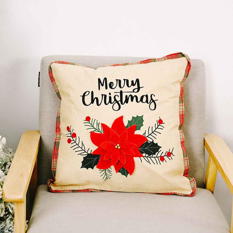 New Christmas Ornaments Big Red Flower Pillowcase Square Pillowcase Linen Pillowcase