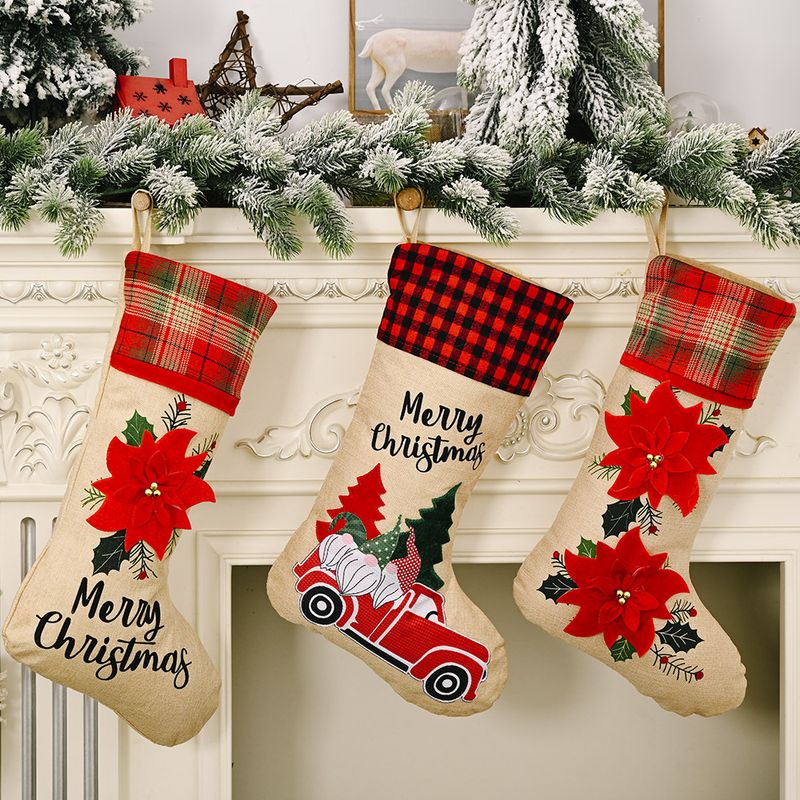 Christmas Decorations Red Flower Linen Socks Forest Car Elderly Socks