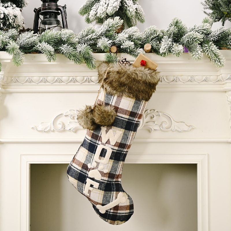 Christmas Decorations Plaid Cloth Dog Bone Christmas Socks