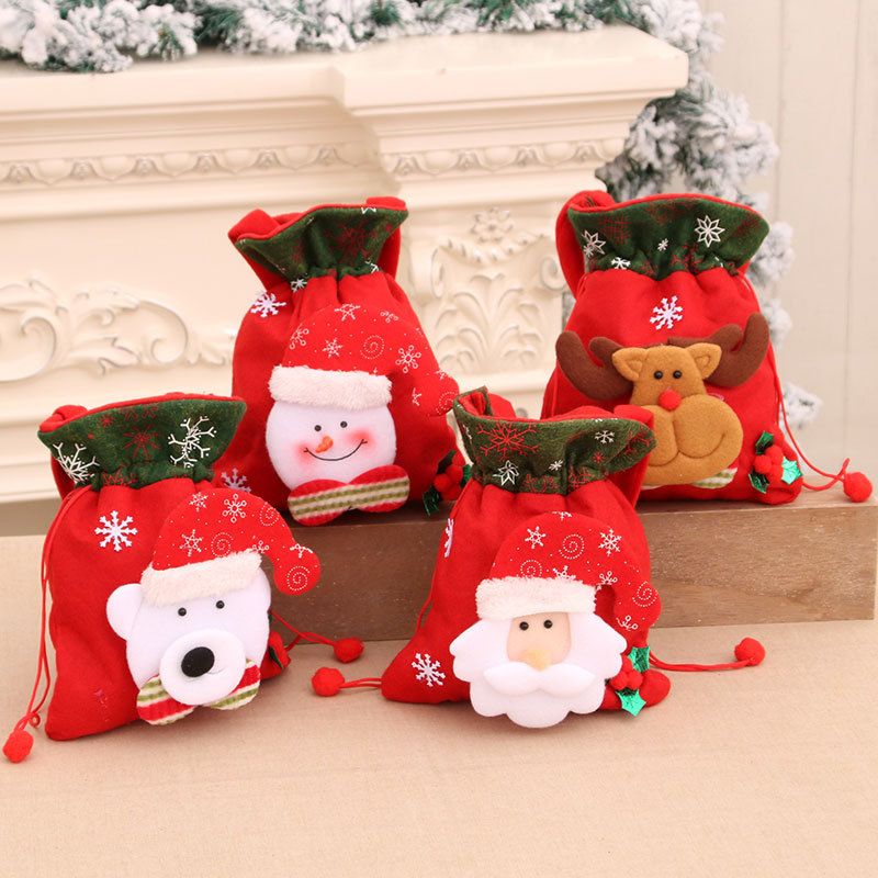 Christmas Ornaments Children's Three-dimensional Gift Bag Retro Printing Portable Pocket
