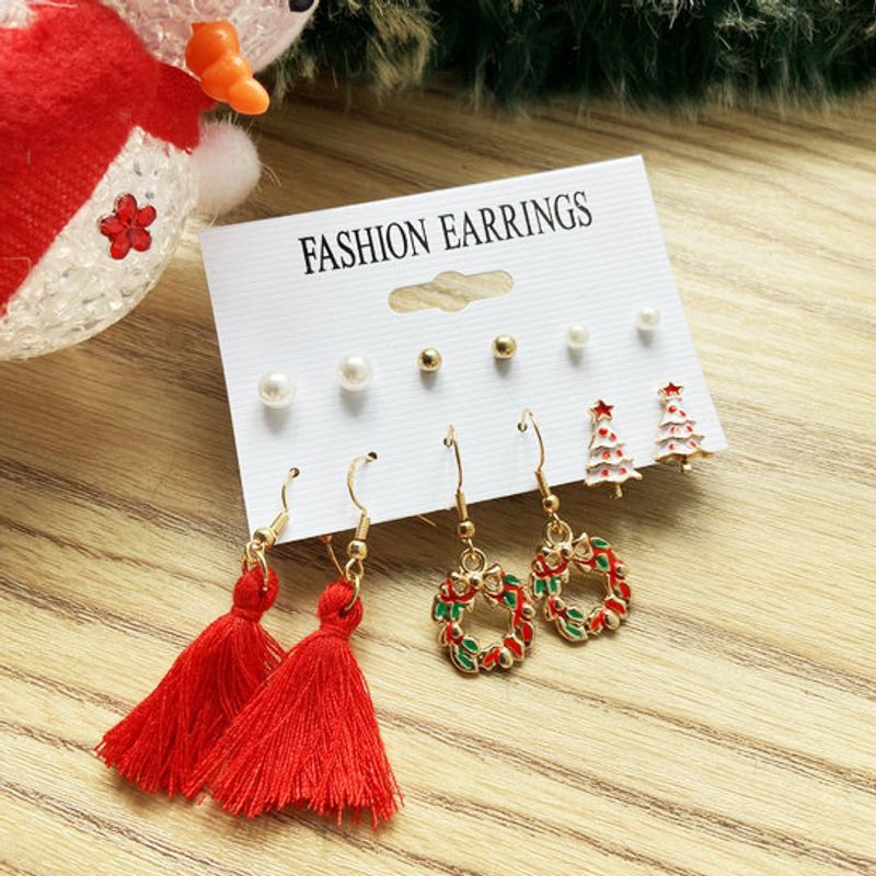 New Christmas Earrings Creative Retro Pearl Tassel Earring Set