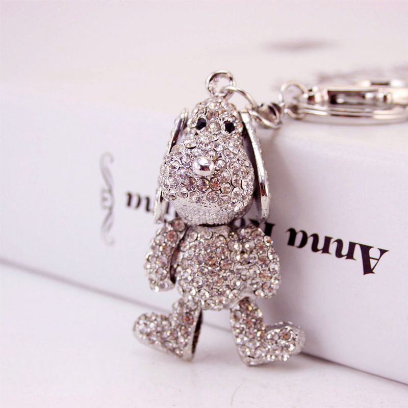 Creative Cute Diamond Silver Puppy Car Keychain