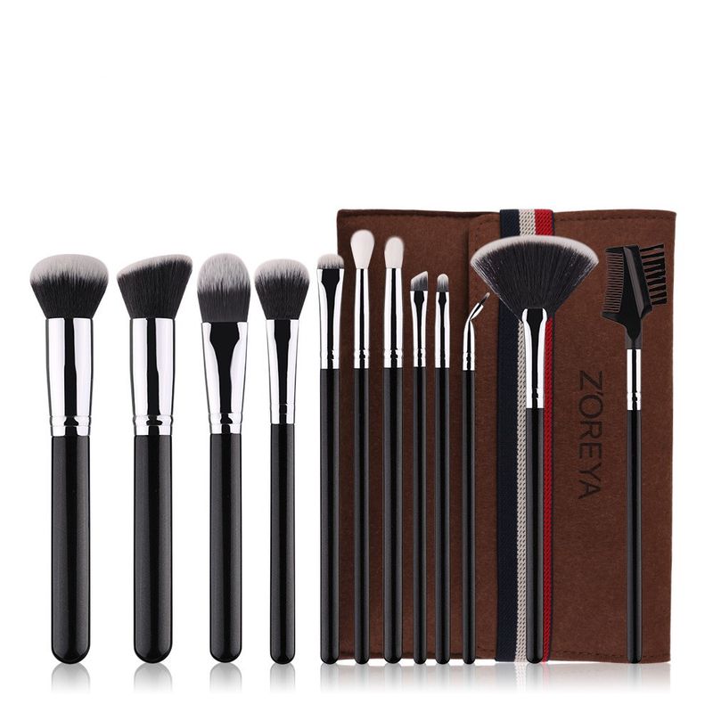 Makeup Brush Tool Set Black Man-made Fiber Black Wooden Handle Makeup Brush Set