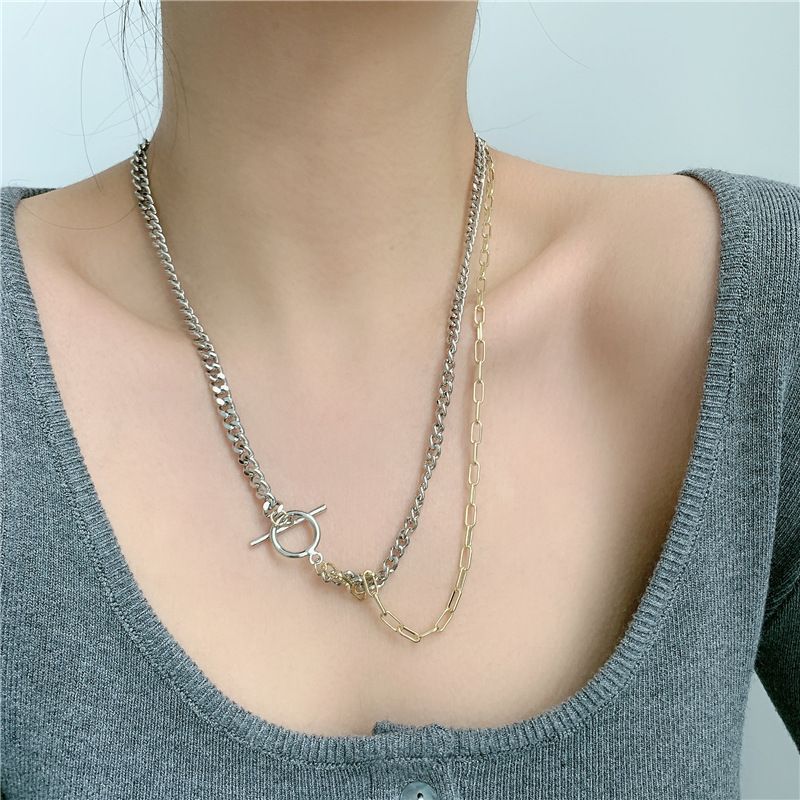 Wild Double Layer Buckle Chain Gold  Silver Two-color Simple Necklace