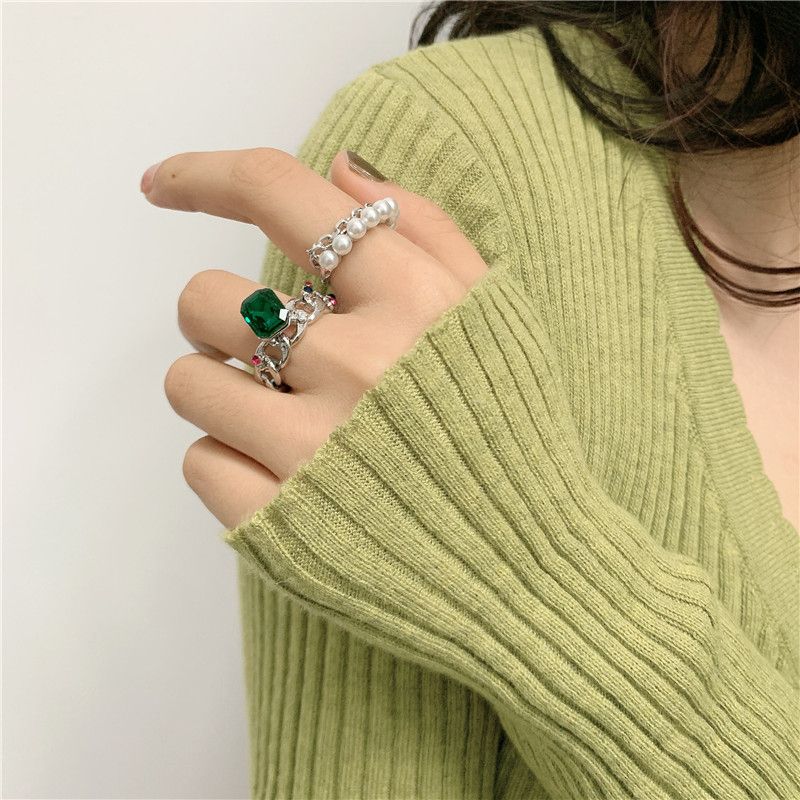 Pearl Zircon  Emerald Index Finger Ring