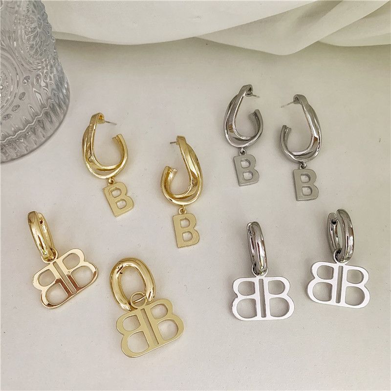 English Alphabet  Retro Gold Silver  Sense Long Style Earrings