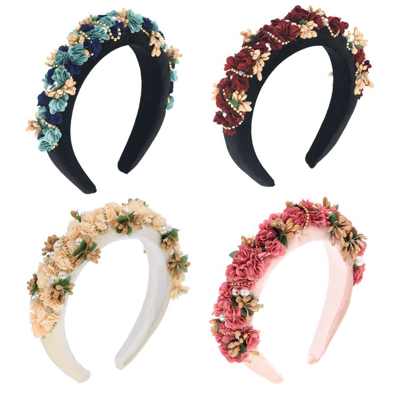 Schwamm Stirnband Diamantkette Blumen Handgenäht Vierfarbige Kopfbedeckung Mode Abschlussball Stirnband
