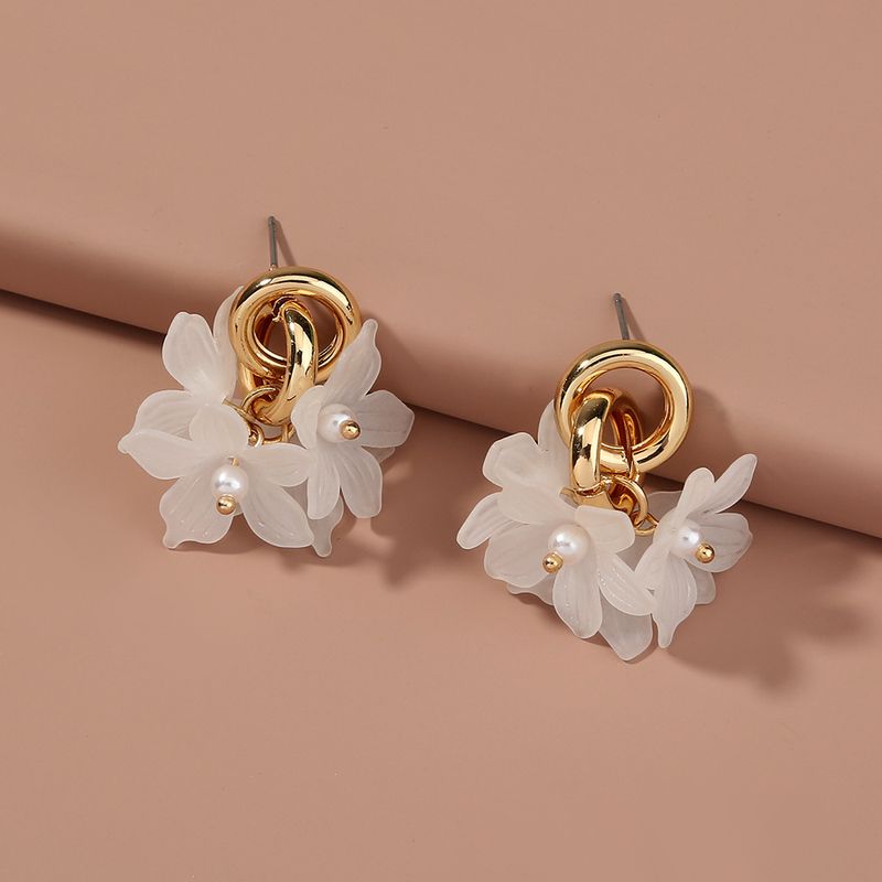 Korean Fashion Earrings Double Circle Compact Pendant Resin Flower Earrings