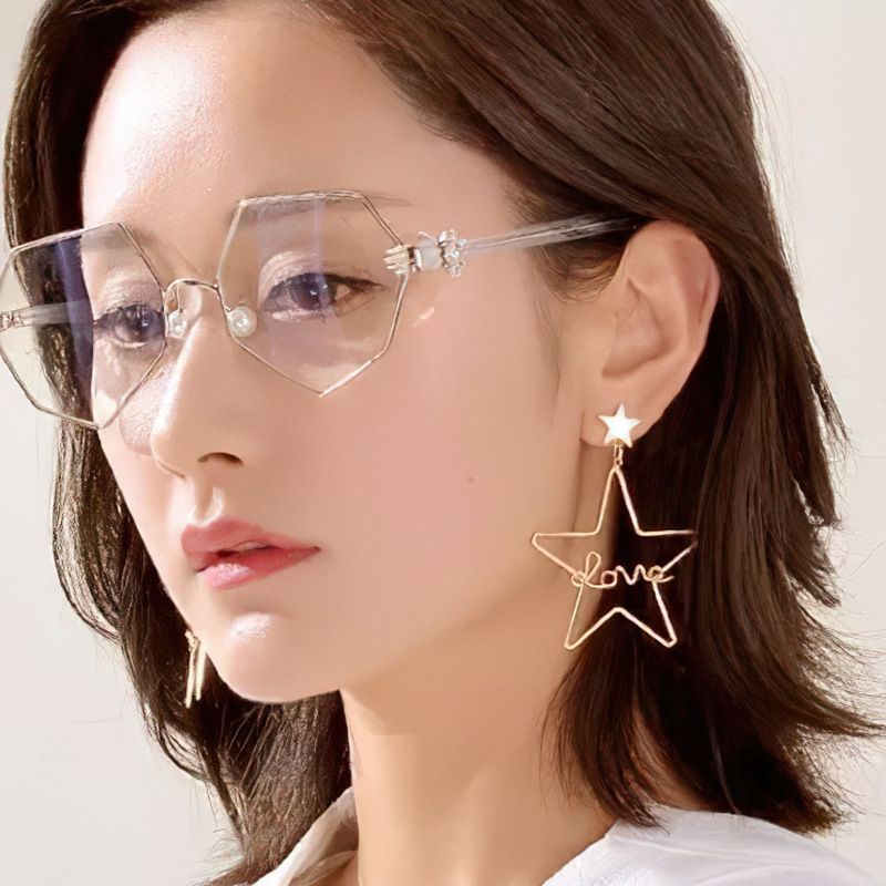 Love Hollow Five-pointed Star Trendy Exaggerated Long Earrings Fashion Korean Earrings For Women